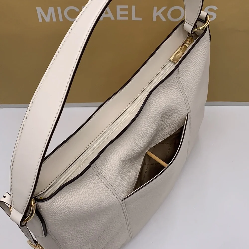 MICHAEL KORS BROOKE LG HOBO SHOULDER BAG LEATHER LT CREAM